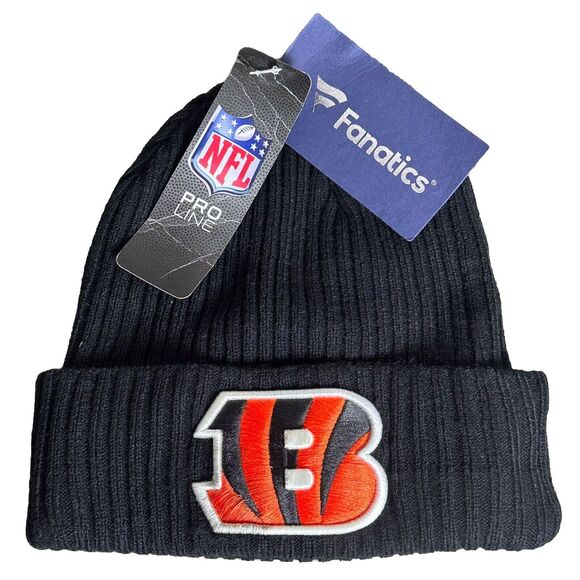 Fanatics Cincinnati Bengals Beanie Hat NFL Custom Core Knit Black NWT See Detail - Picture 1 of 8